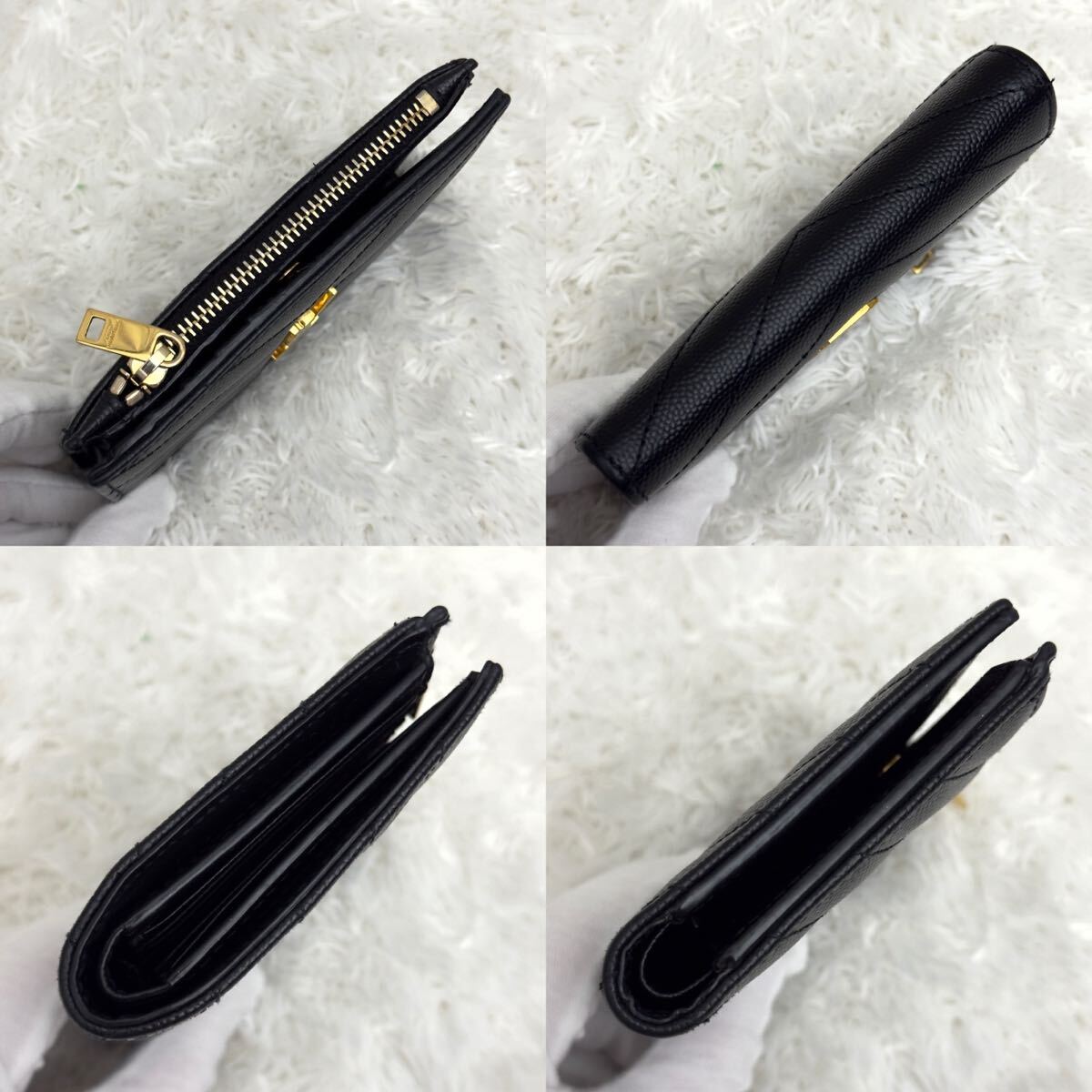 ☆極美品☆サンローラン Saint Laurent 財布 カサンドラ Vステッチ YSLロゴ 二つ折り財布 ゴールド金具_画像4