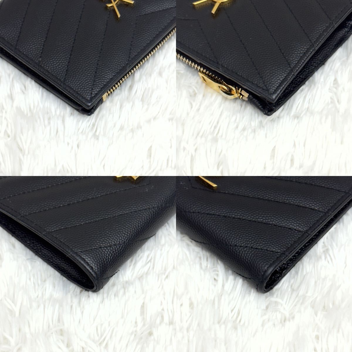 ☆極美品☆サンローラン Saint Laurent 財布 カサンドラ Vステッチ YSLロゴ 二つ折り財布 ゴールド金具_画像5
