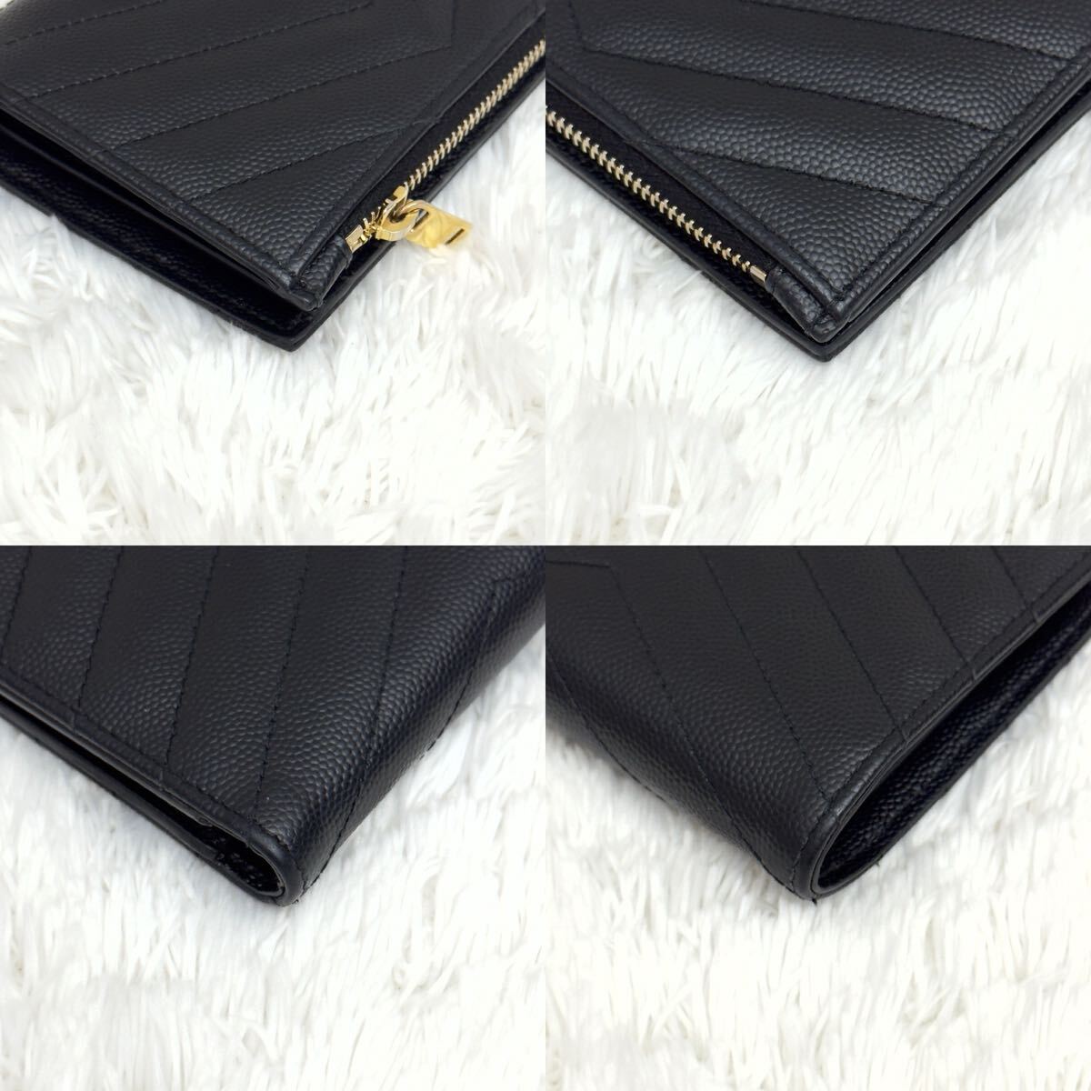 ☆極美品☆サンローラン Saint Laurent 財布 カサンドラ Vステッチ YSLロゴ 二つ折り財布 ゴールド金具_画像6
