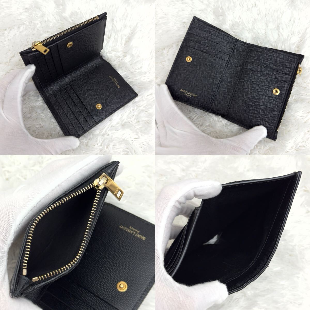 ☆極美品☆サンローラン Saint Laurent 財布 カサンドラ Vステッチ YSLロゴ 二つ折り財布 ゴールド金具_画像7