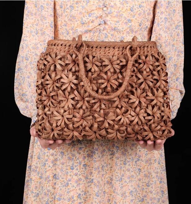 希少新品！極美品★高級UPハンドバック 職人手作り良品　山葡萄かごバッグ 手編み山葡萄籠バッグ バスケット籐かご_画像3