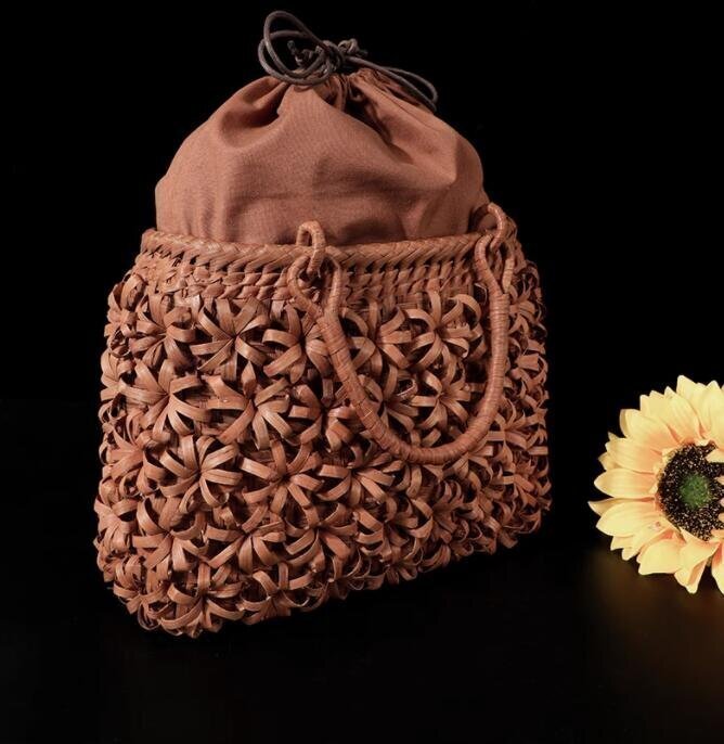 希少新品！極美品★高級UPハンドバック 職人手作り良品　山葡萄かごバッグ 手編み山葡萄籠バッグ バスケット籐かご_画像8