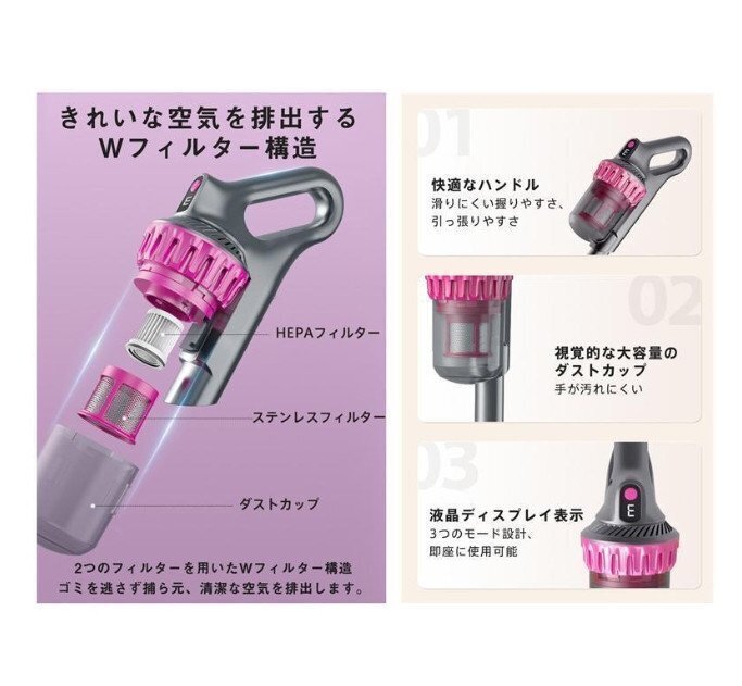 掃除機 コード式 サイクロン式 コードレス 32000pa 強力吸引力 軽量 静音 小型 ハンディー クリーナー コンパクト 家庭用 省エネ_画像3
