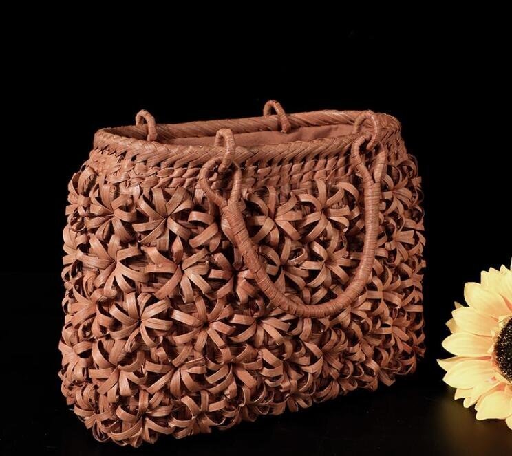 希少新品！極美品★高級UPハンドバック 職人手作り良品　山葡萄かごバッグ 手編み山葡萄籠バッグ バスケット籐かご_画像6