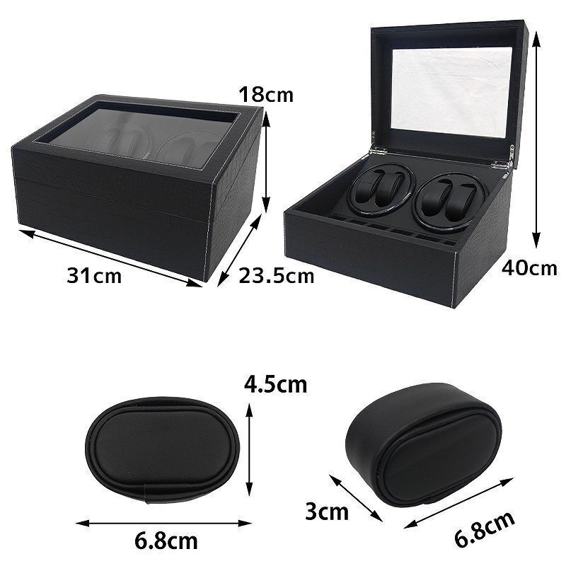 ワインディングマシーン ウォッチワインダー 4本巻き 10本収納 自動巻き時計 静音 腕時計 クロコ型 PUレザー_画像10