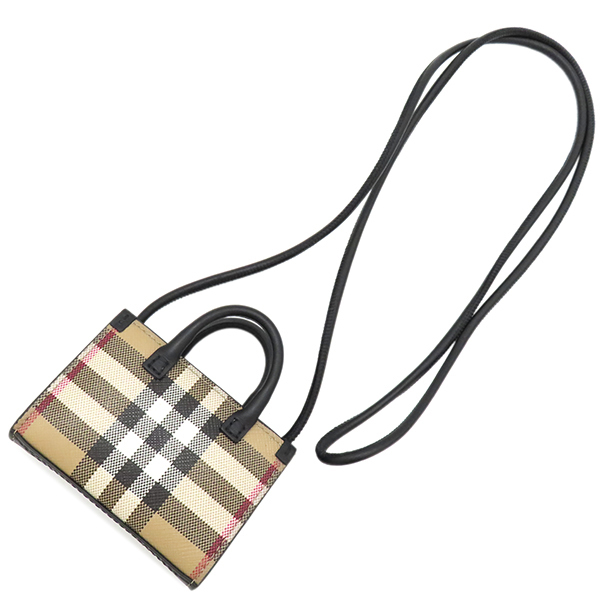 バーバリー ショルダーバッグ マイクロ デニー ショルダー レザー ベージュ 黒 ノバチェック 中古_画像1