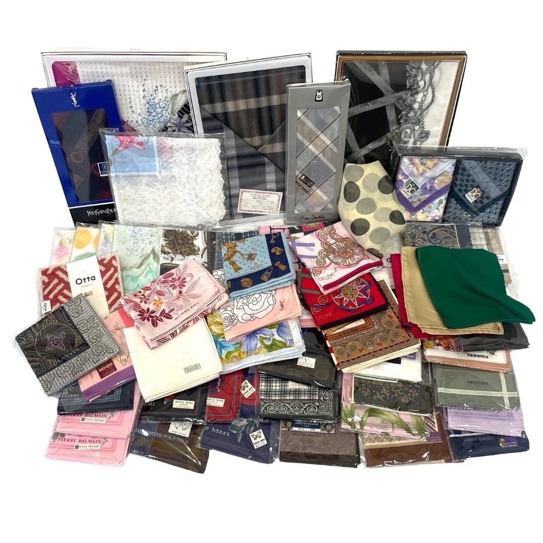 1円~★【50枚超】ハンカチ おまとめ 大量セット CELINE YSL Dior FENDI BURBERRY 等 Y511-38_画像1