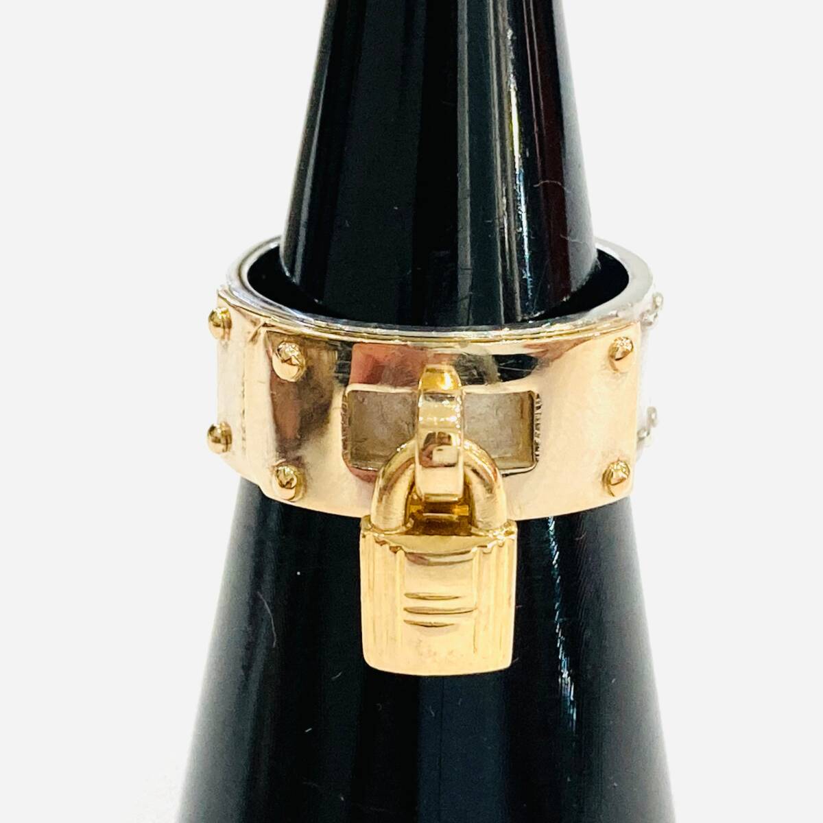 1円～★HERMES エルメス ケリーリング Kelly Ring SV925 ゴールド コンビ 49 南京錠 パドロック 指輪 箱付き S511-2_画像3