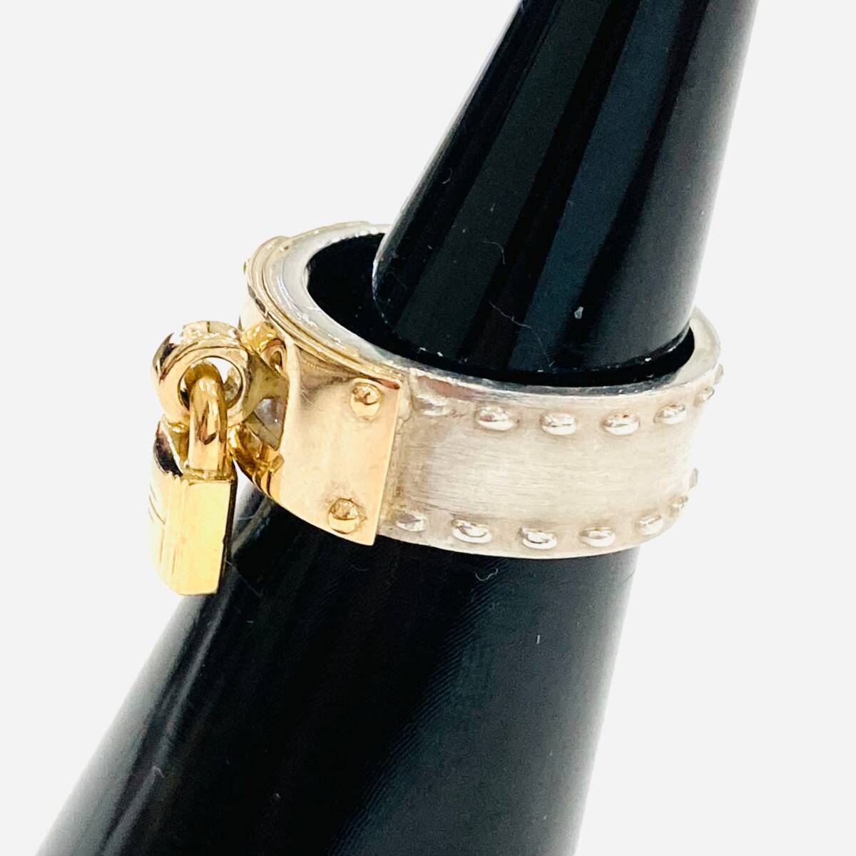 1円～★HERMES エルメス ケリーリング Kelly Ring SV925 ゴールド コンビ 49 南京錠 パドロック 指輪 箱付き S511-2_画像4