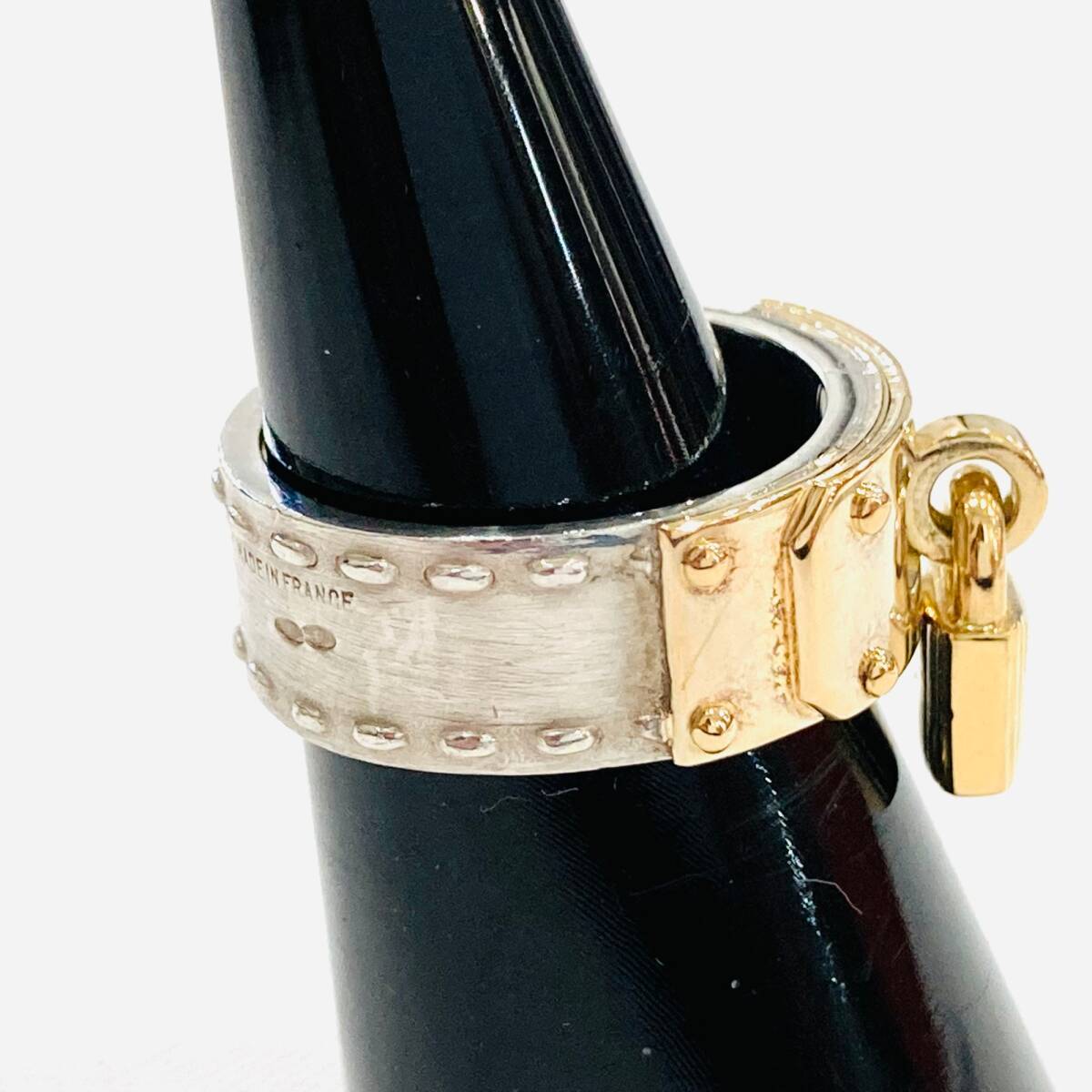 1円～★HERMES エルメス ケリーリング Kelly Ring SV925 ゴールド コンビ 49 南京錠 パドロック 指輪 箱付き S511-2_画像5