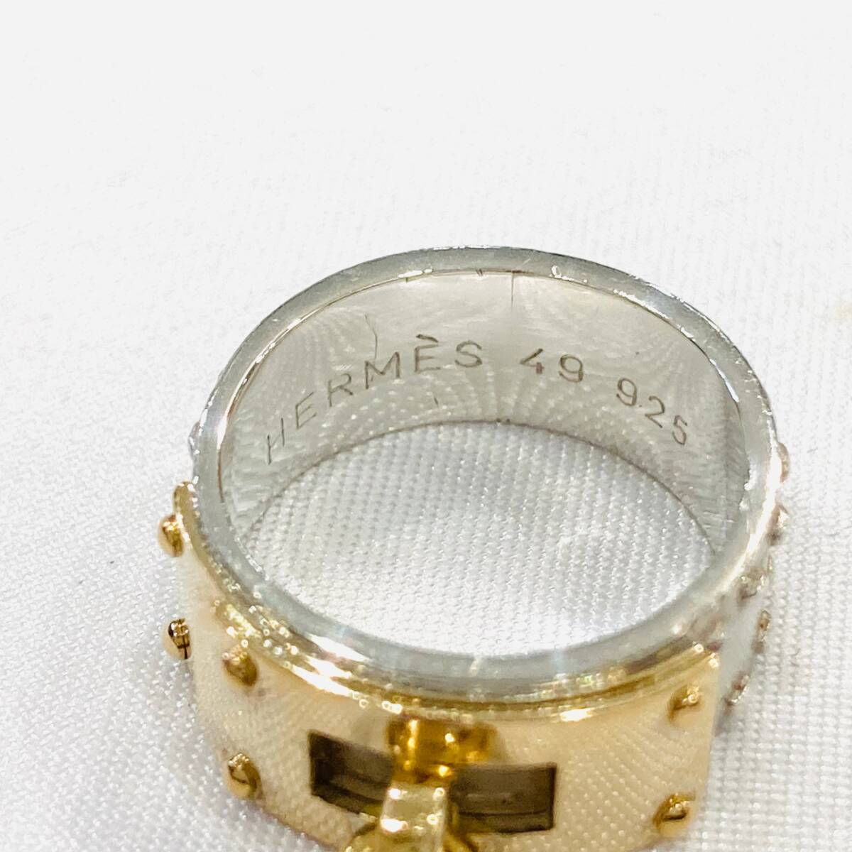 1円～★HERMES エルメス ケリーリング Kelly Ring SV925 ゴールド コンビ 49 南京錠 パドロック 指輪 箱付き S511-2_画像6