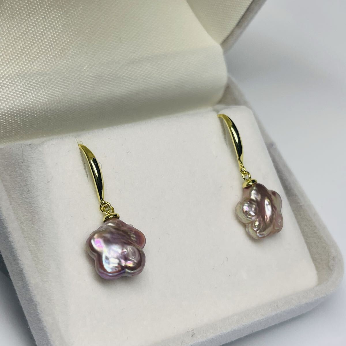 無調色 本真珠ピアス バロックパールピアス 天然 パープルメタリック 天然真珠ピアス アレルギー対策 ゴールド シルバーs925_画像2