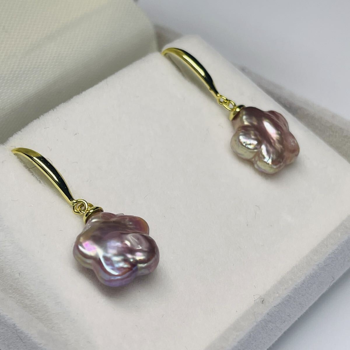 無調色 本真珠ピアス バロックパールピアス 天然 パープルメタリック 天然真珠ピアス アレルギー対策 ゴールド シルバーs925_画像5