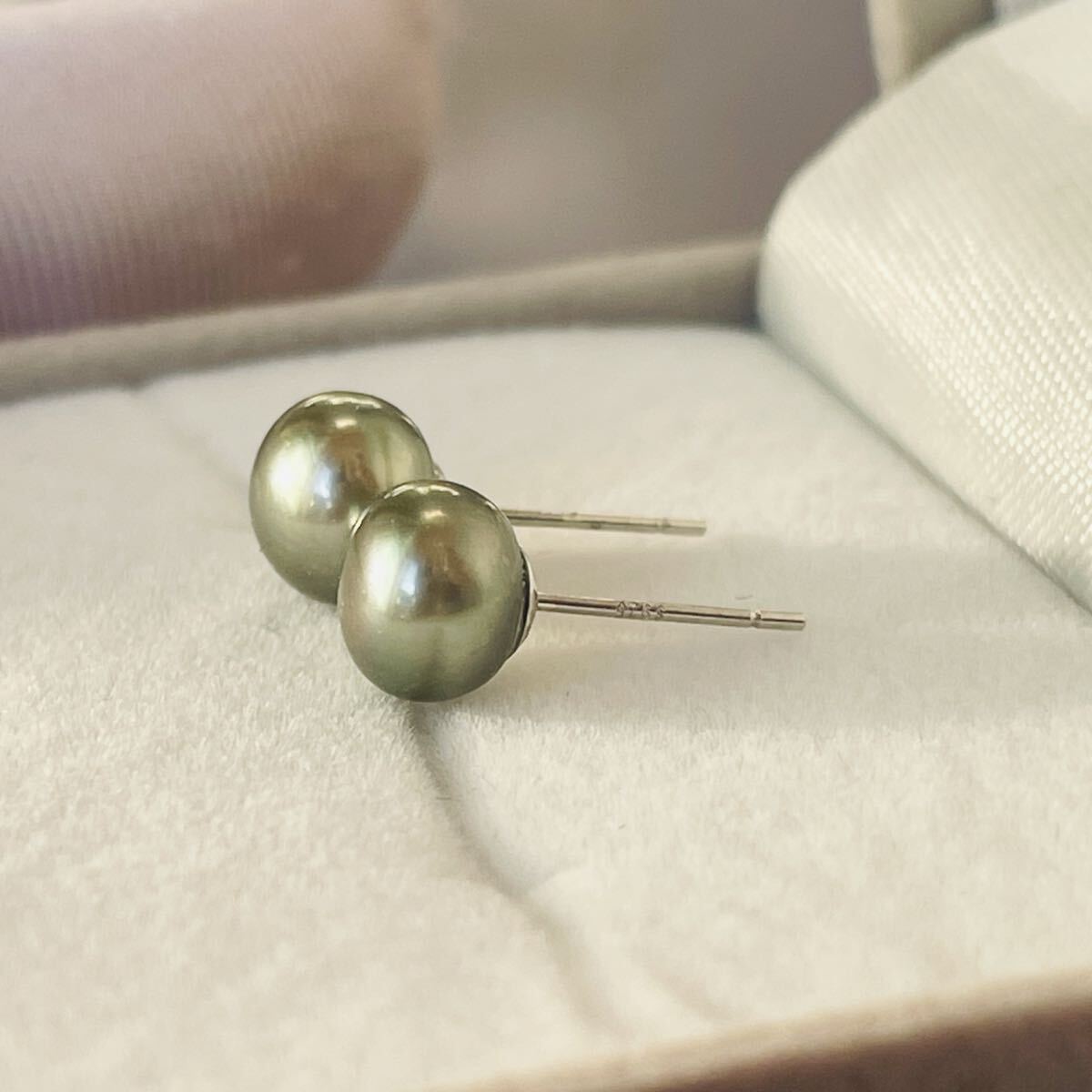 本真珠ピアス 黒真珠 天然池蝶パール 8mm 直結 照り良く 発色抜群 グリーン シルバー s925 大粒 刻印あり パールピアス_画像7