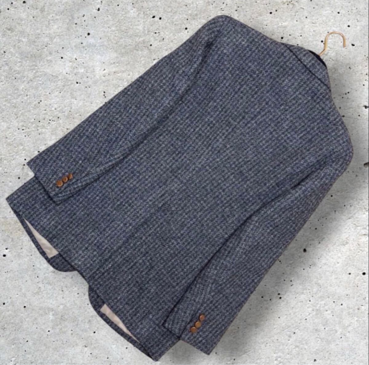 良品 Harris Tweed ハリスツイード 千鳥格子 ハウンドトゥース 総柄 くるみボタン テーラードジャケット ブレザー 2B A6 Lサイズ相当_画像7