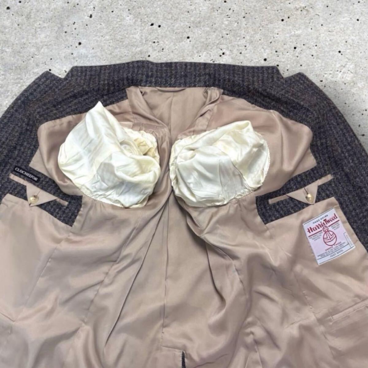 良品 Harris Tweed ハリスツイード 千鳥格子 ハウンドトゥース 総柄 くるみボタン テーラードジャケット ブレザー 2B A6 Lサイズ相当_画像6