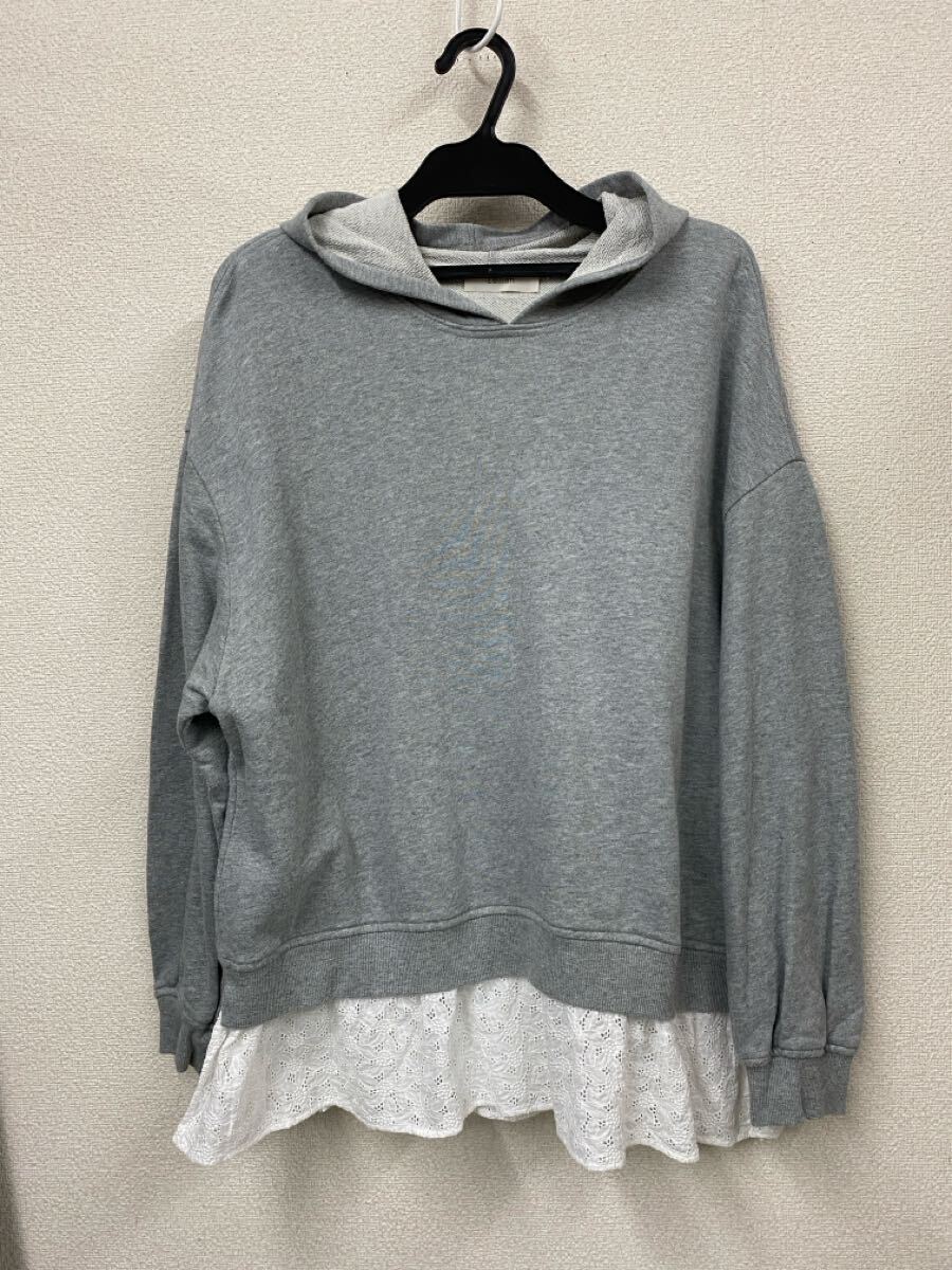 ♪ 送料無料　レリアン Leilian パーカー 大きいサイズ17+ レースドッキング_画像1