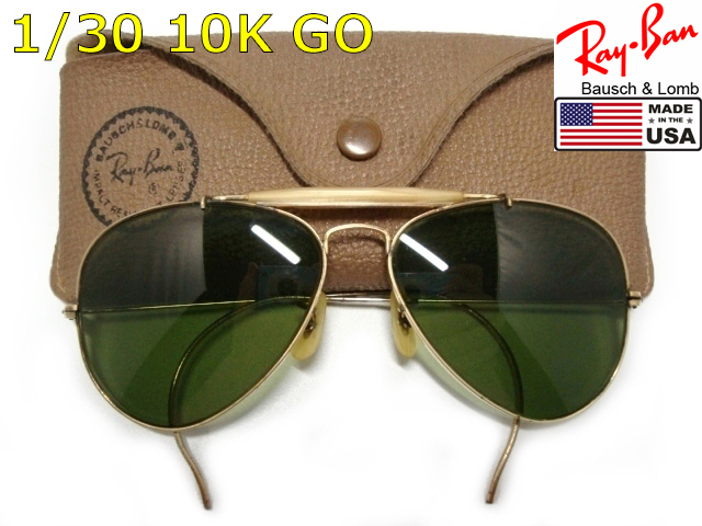 60s~70s Vintage B&L USA RayBan OUTDOORSMAN 10K GO金張りGoldゴールドGreen RB3ボシュロムBLアウトドアーズマンMETALアメリカ製#メタル_画像1