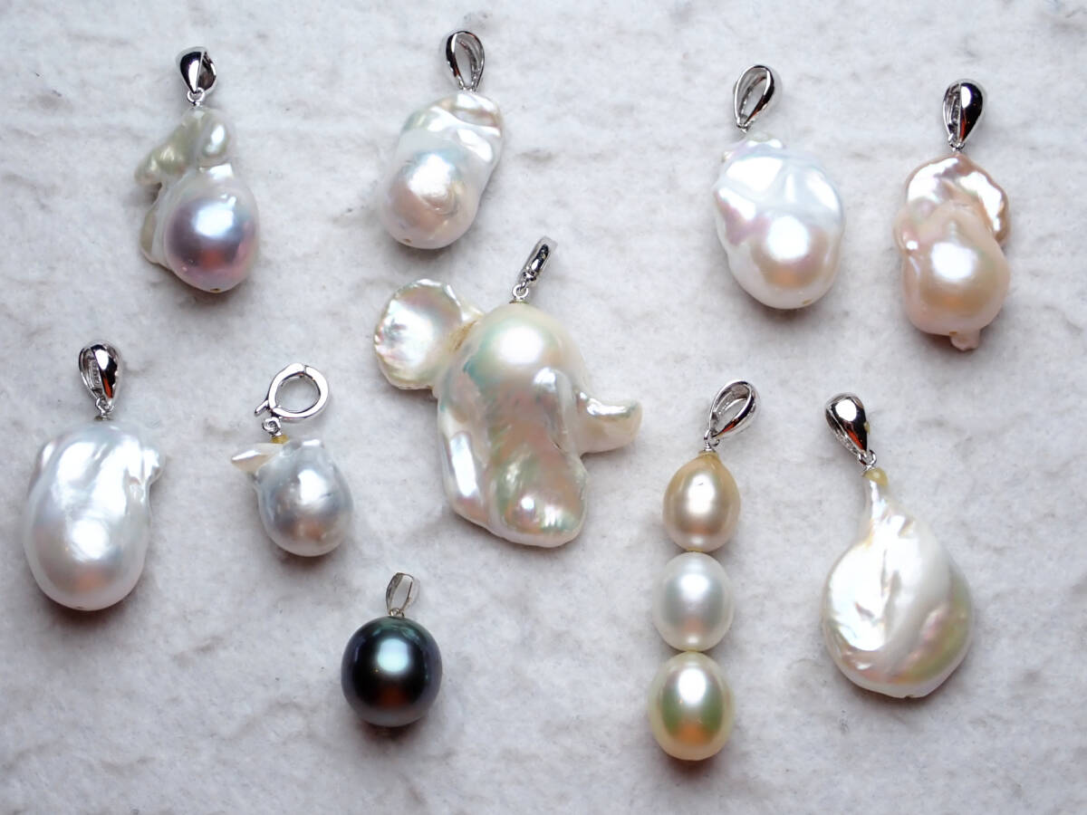 5●本パール　トップ　K14WG・シルバー金具　10点まとめ　79.3g_画像1