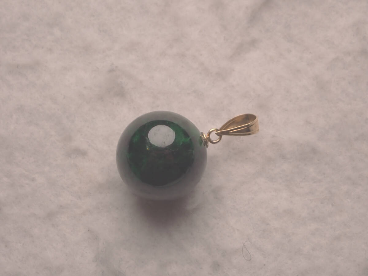 ●本翡翠(含侵なし)　K18トップ　直径約13.9mm　4.85g　鑑別書付_画像8