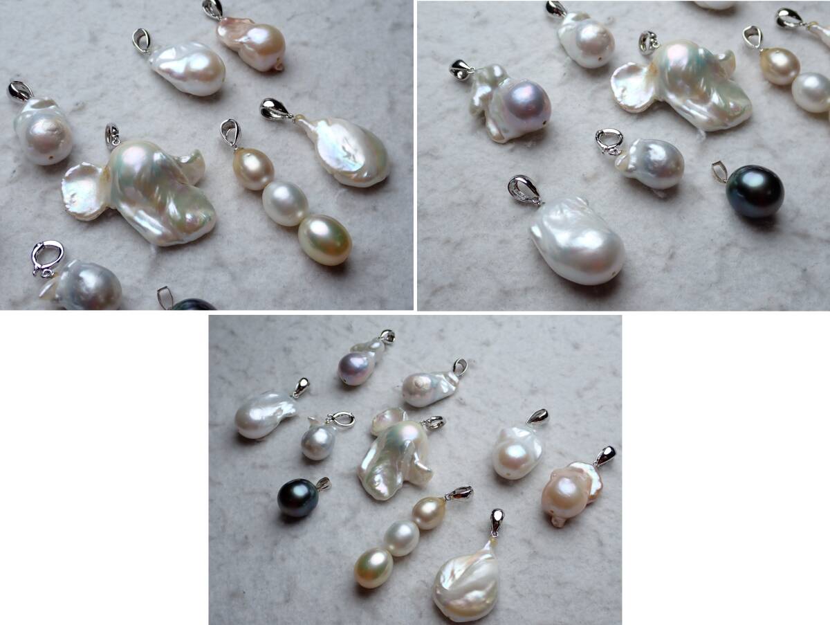5●本パール　トップ　K14WG・シルバー金具　10点まとめ　79.3g_画像9