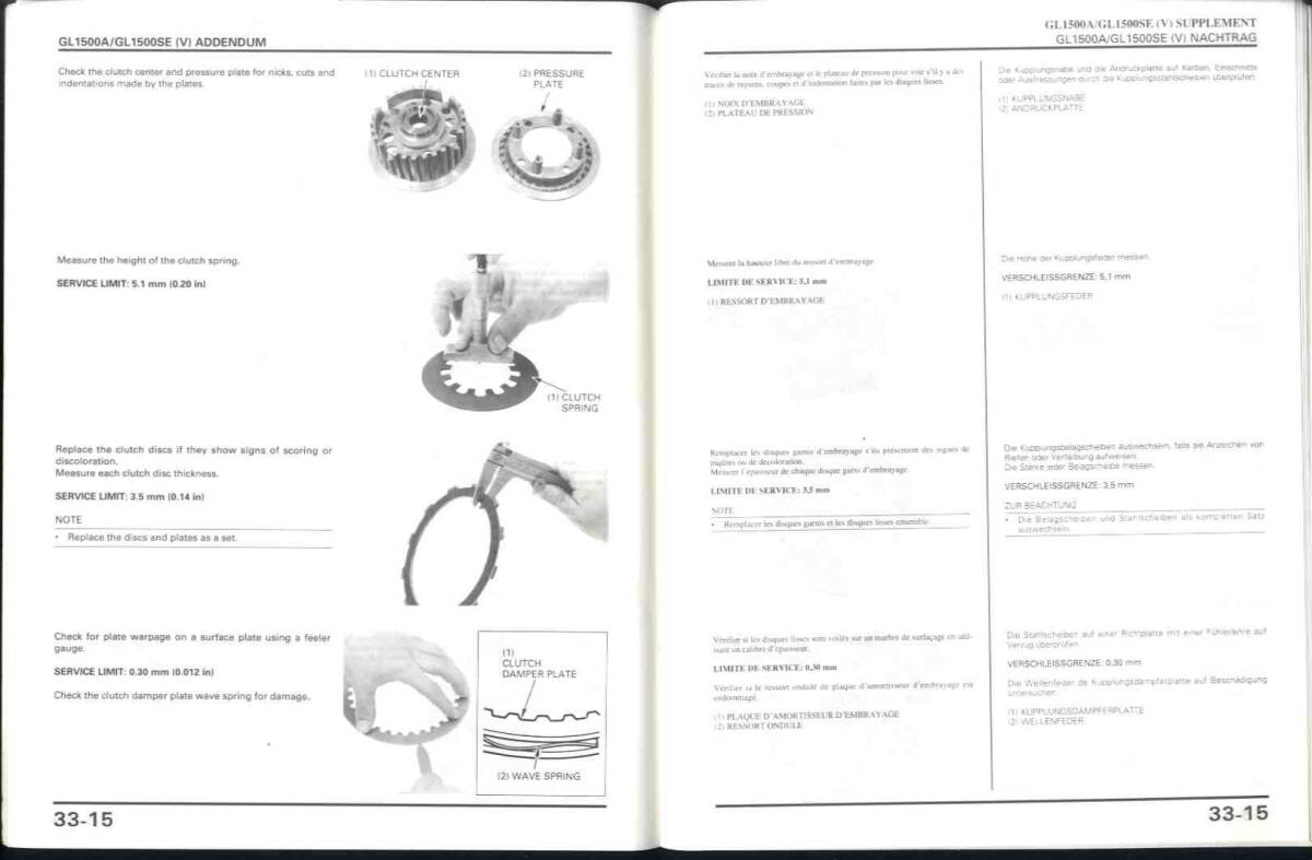 [p0561]1996 год иностранная версия HONDA GL1500A,SE Goldwing магазин manual приложение 33 ( Honda ).