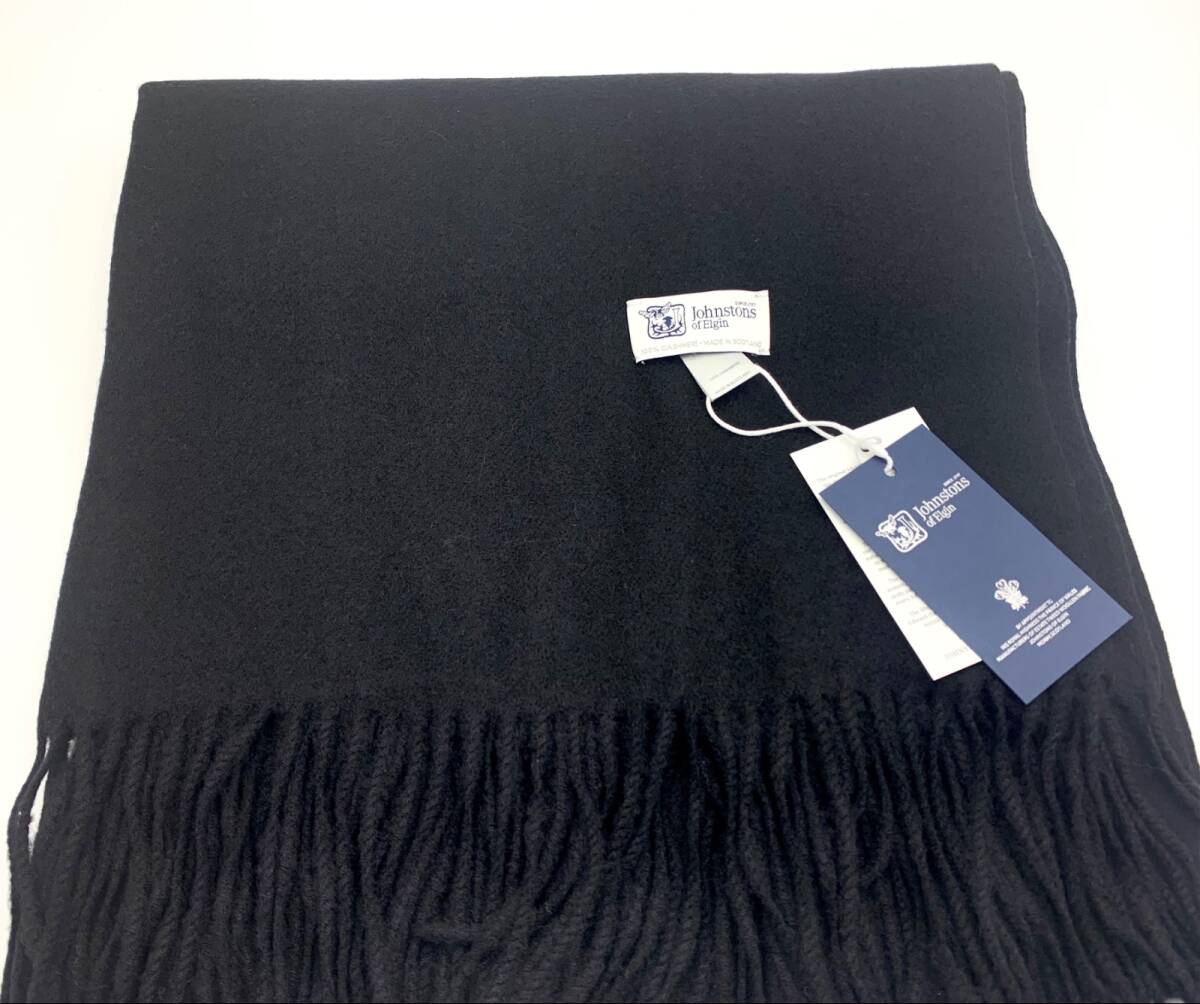 未使用品 ジョンストンズ Johnstons カシミヤ Cashmere ストール マフラー 大判プレーンストール ブラック 定番カラー_画像1