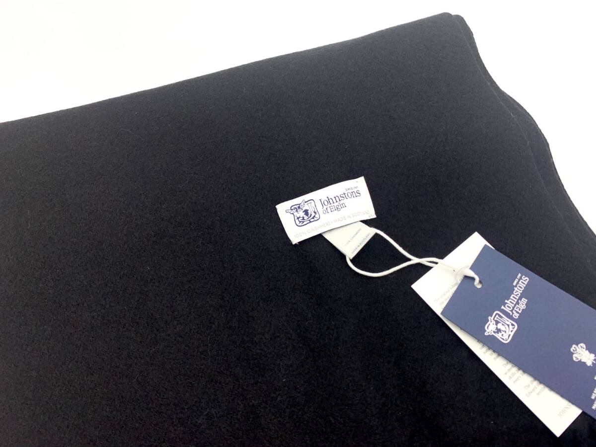 未使用品 ジョンストンズ Johnstons カシミヤ Cashmere ストール マフラー 大判プレーンストール ブラック 定番カラー_画像2