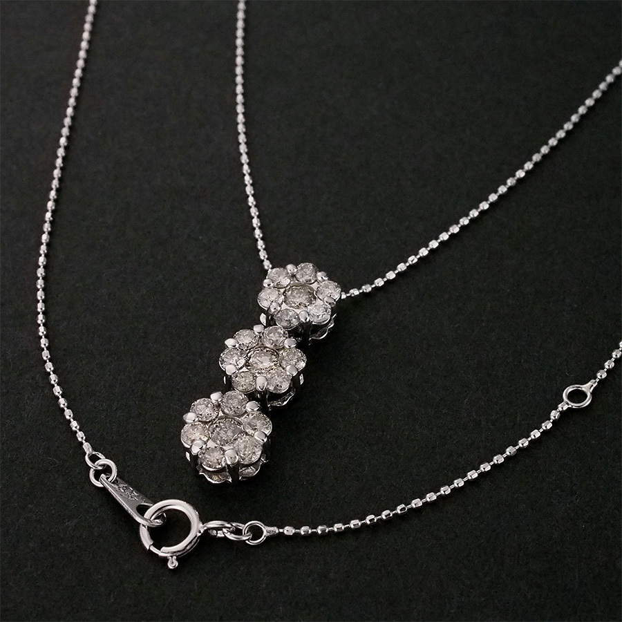 ダイヤモンド/1.00ct フラワーモチーフ ネックレス K14WG_画像2