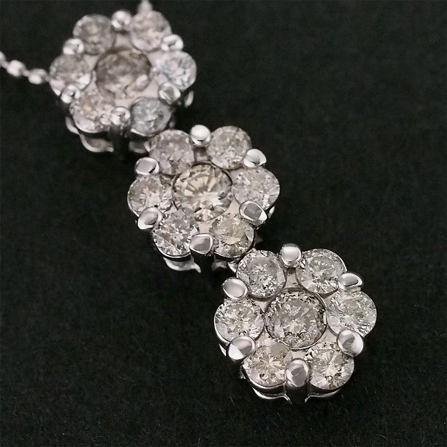 ダイヤモンド/1.00ct フラワーモチーフ ネックレス K14WG_画像3