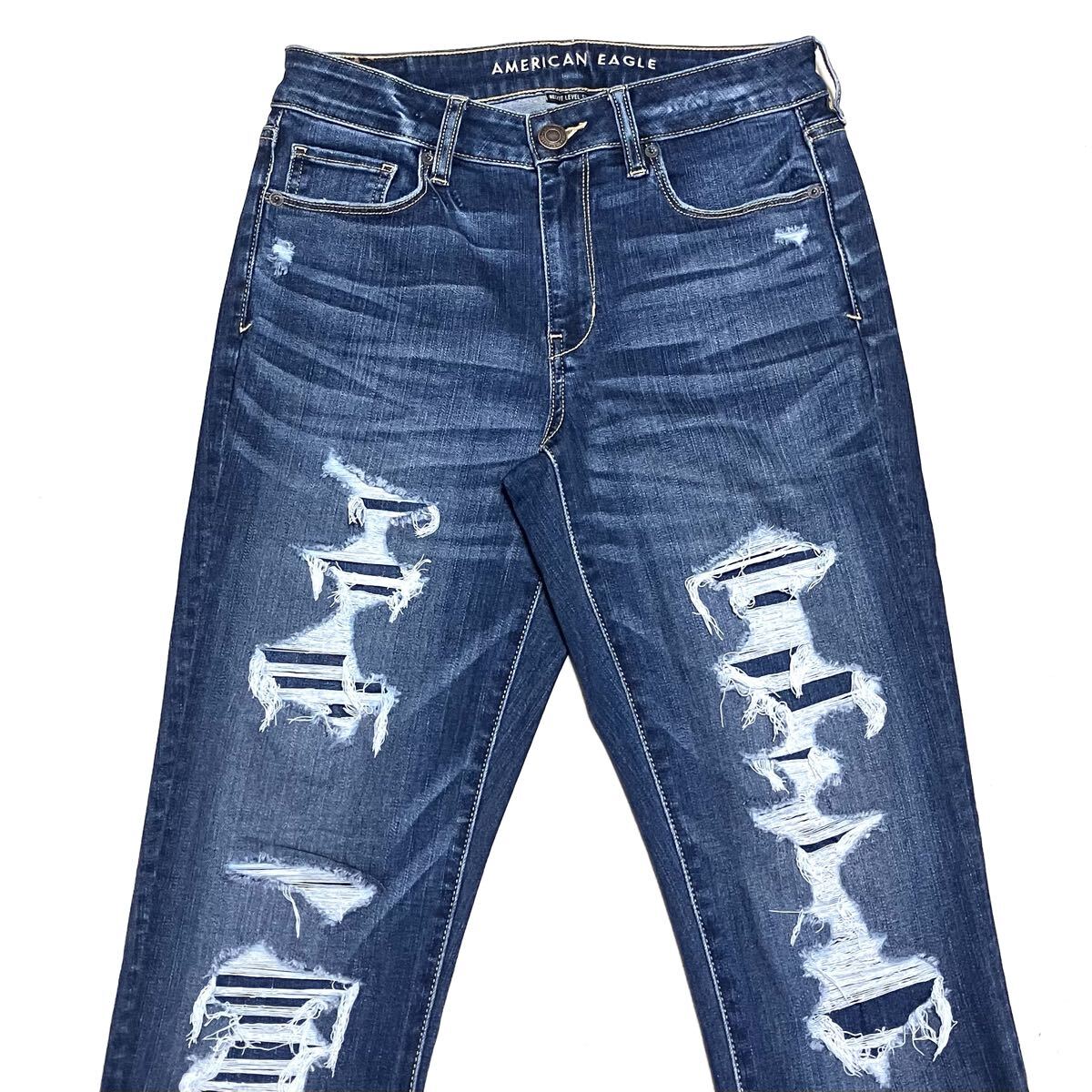 送料無料 美脚 美品 アメリカンイーグル スキニー クラッシュ ストレッチ デニム 貫通無し_画像1