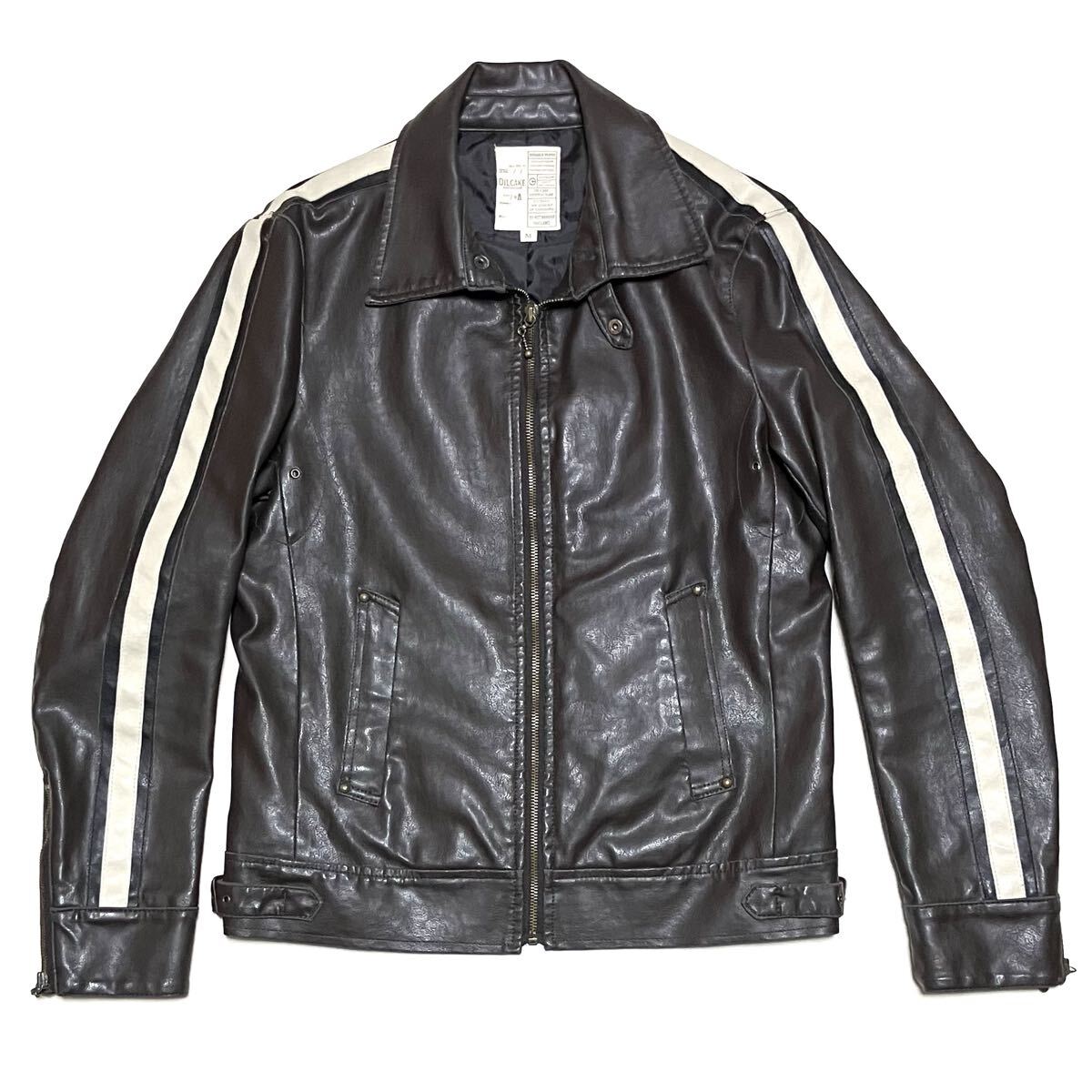 送料無料 OIL CAKE フェイクレザー サイドライン シングルライダースジャケット クリーニング済み_画像2