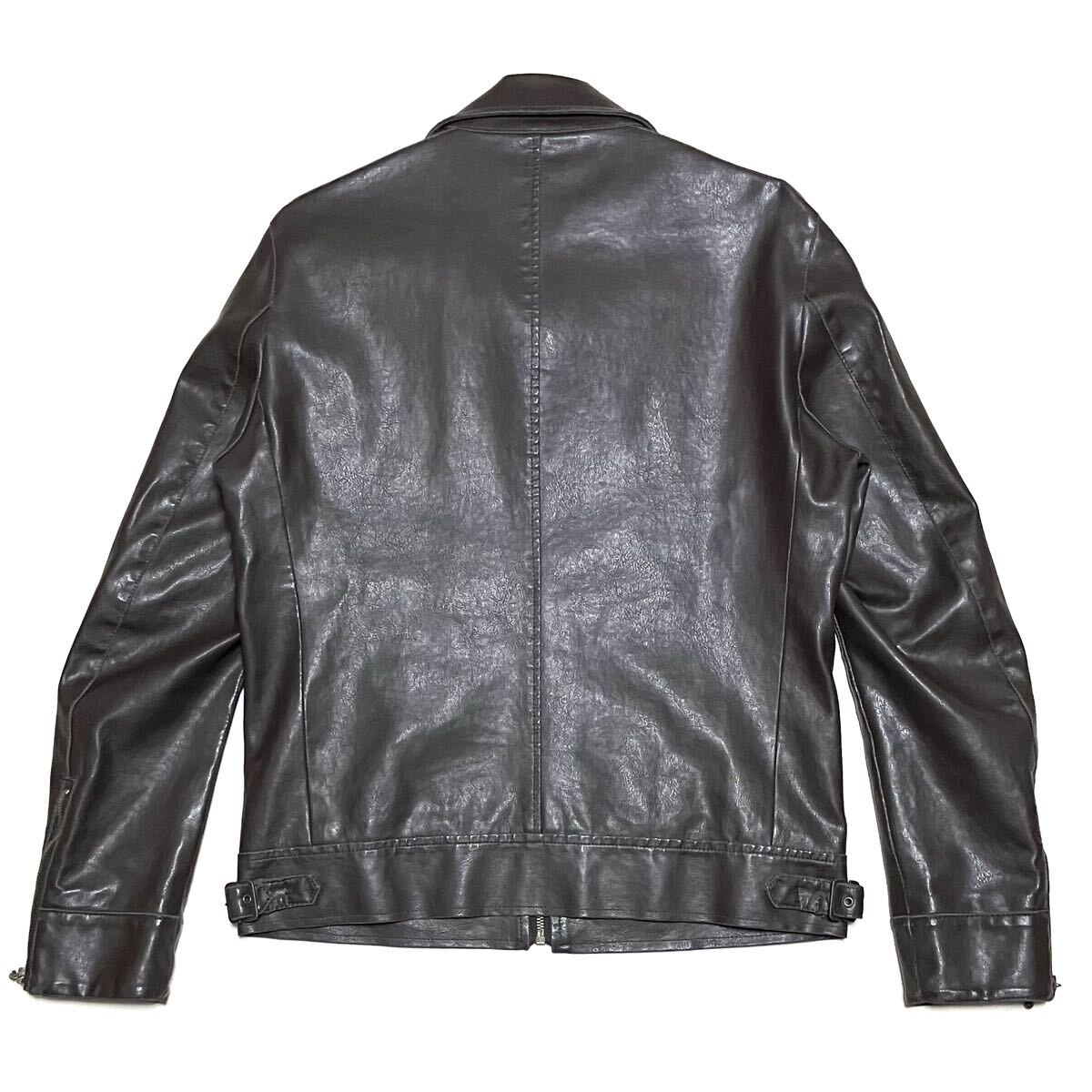 送料無料 OIL CAKE フェイクレザー サイドライン シングルライダースジャケット クリーニング済み_画像3