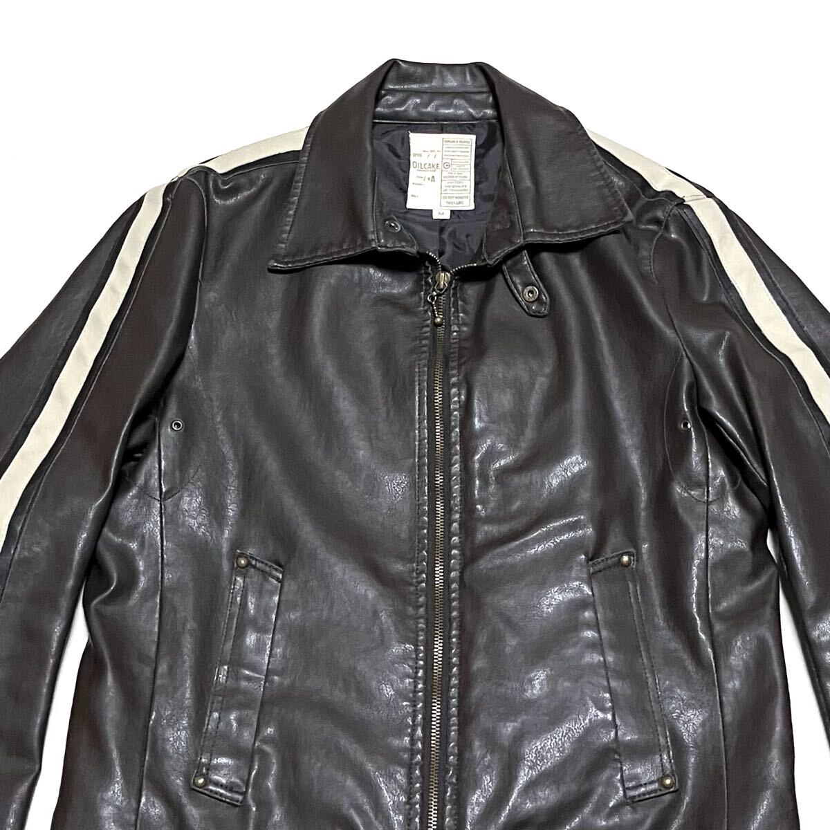 送料無料 OIL CAKE フェイクレザー サイドライン シングルライダースジャケット クリーニング済み_画像4