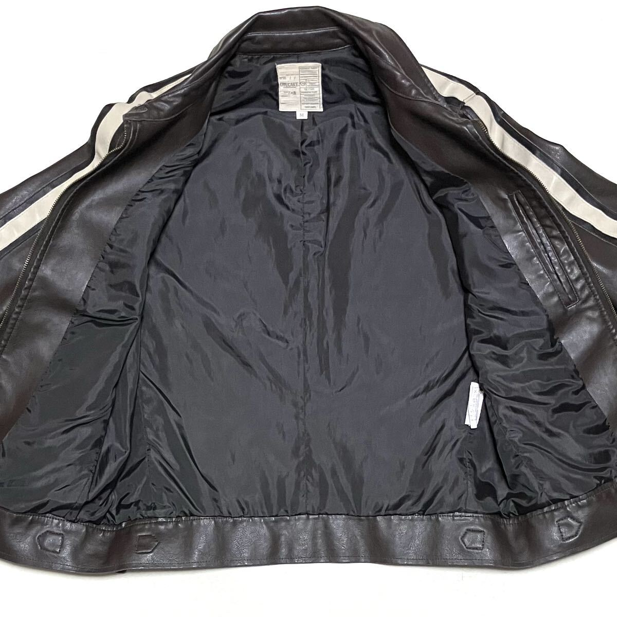 送料無料 OIL CAKE フェイクレザー サイドライン シングルライダースジャケット クリーニング済み_画像7