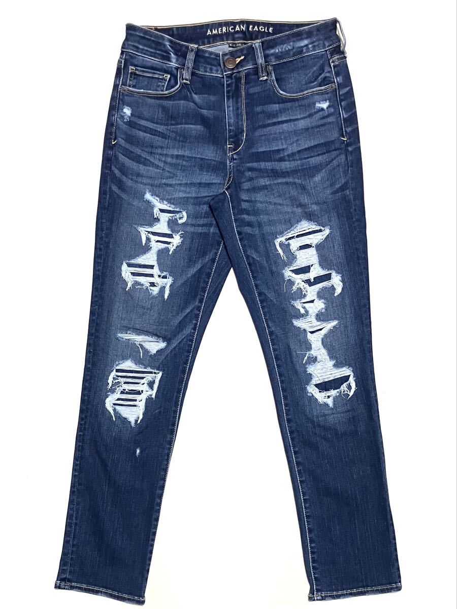 送料無料 美脚 美品 アメリカンイーグル スキニー クラッシュ ストレッチ デニム 貫通無し_画像2