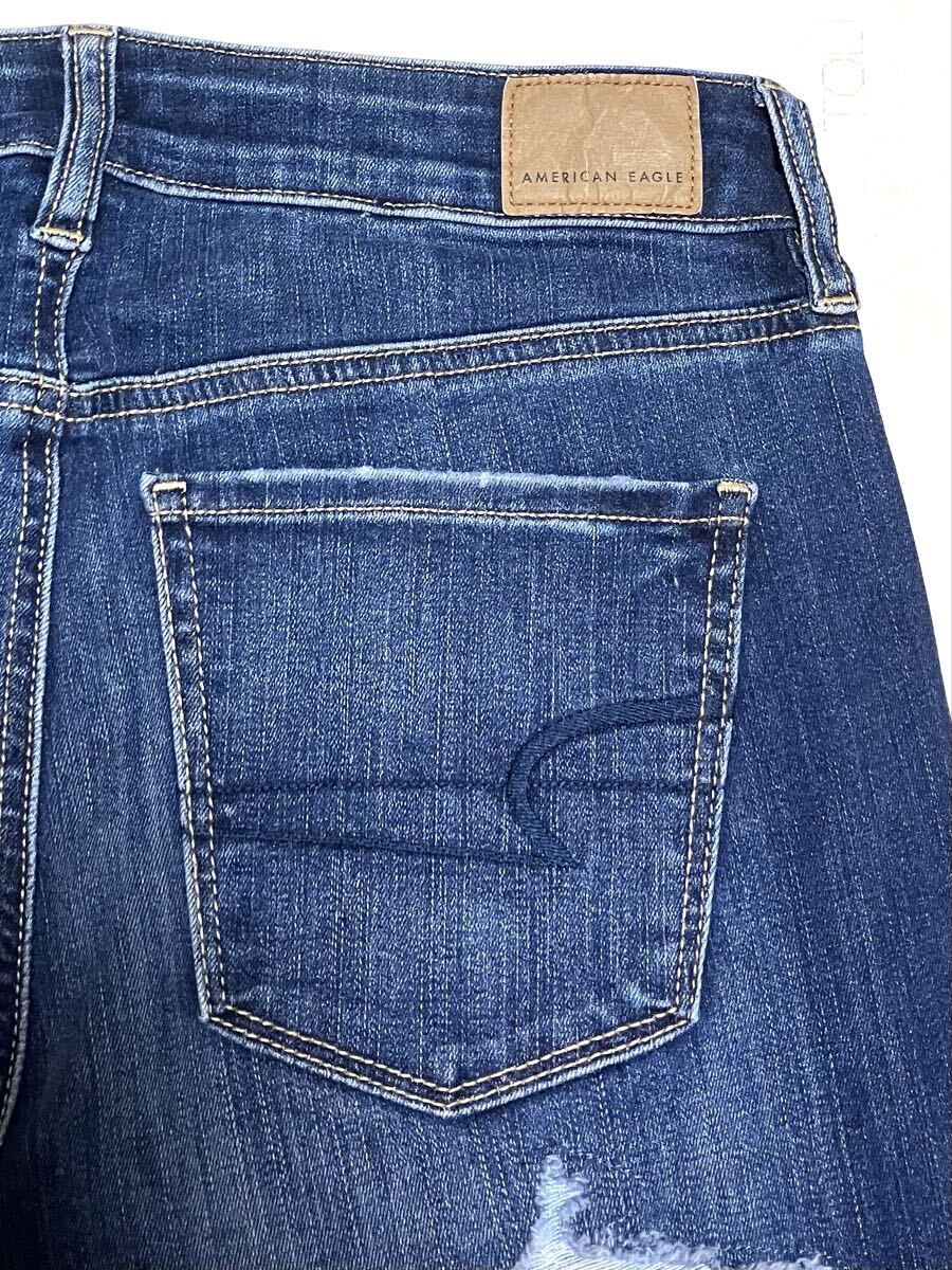 送料無料 美脚 美品 アメリカンイーグル スキニー クラッシュ ストレッチ デニム 貫通無し_画像6
