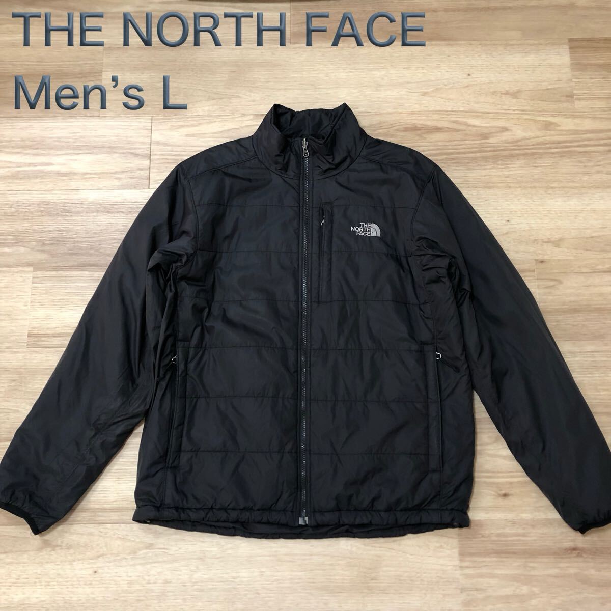 【送料無料】THE NORTH FACEナイロン製ジップアップ中綿ジャケット黒　メンズLサイズ　ザノースフェイスアウトドアダウンブルゾン_画像1