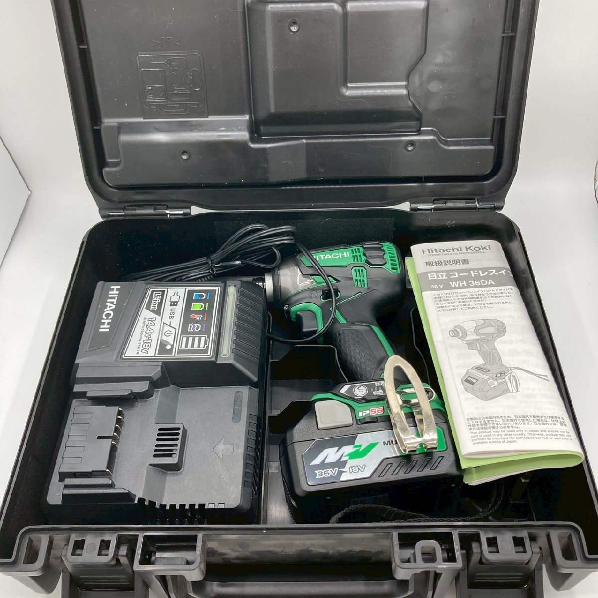 KS USED A 日立 HITACHI コードレスインパクトドライバ WH36DA/36V/グリーン 本体/バッテリー1個/充電器/専用ケース プロ仕様 現状品_画像9