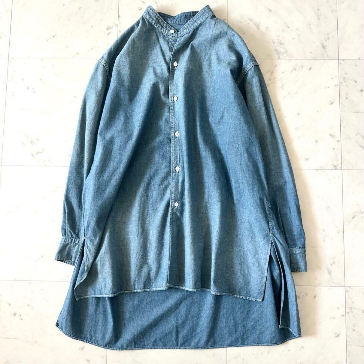 美品♪プラージュ シャンブレーバンドカラーシャツ デニムシャツ オーバーサイズ Plage ゆったり_画像2