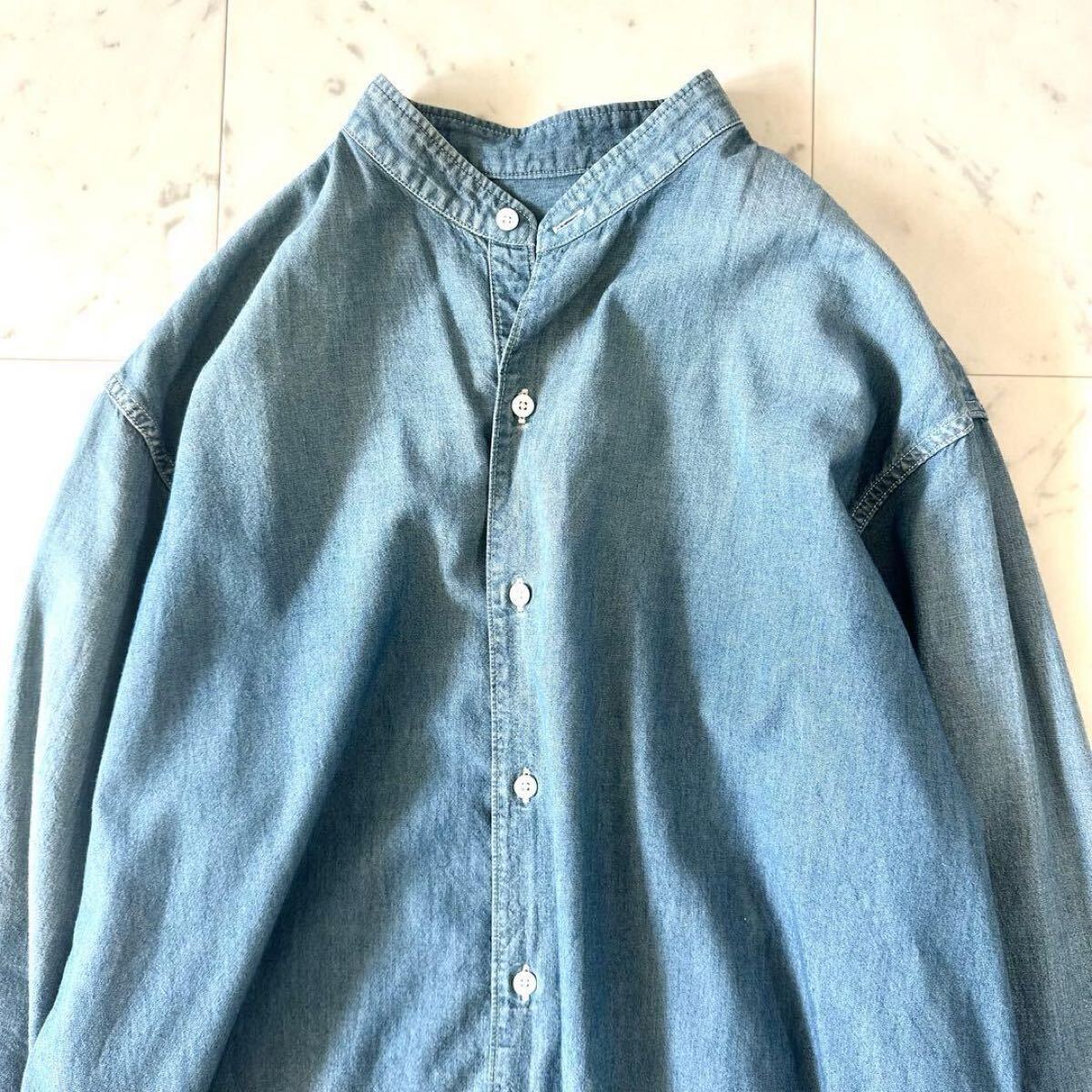 美品♪プラージュ シャンブレーバンドカラーシャツ デニムシャツ オーバーサイズ Plage ゆったり_画像4