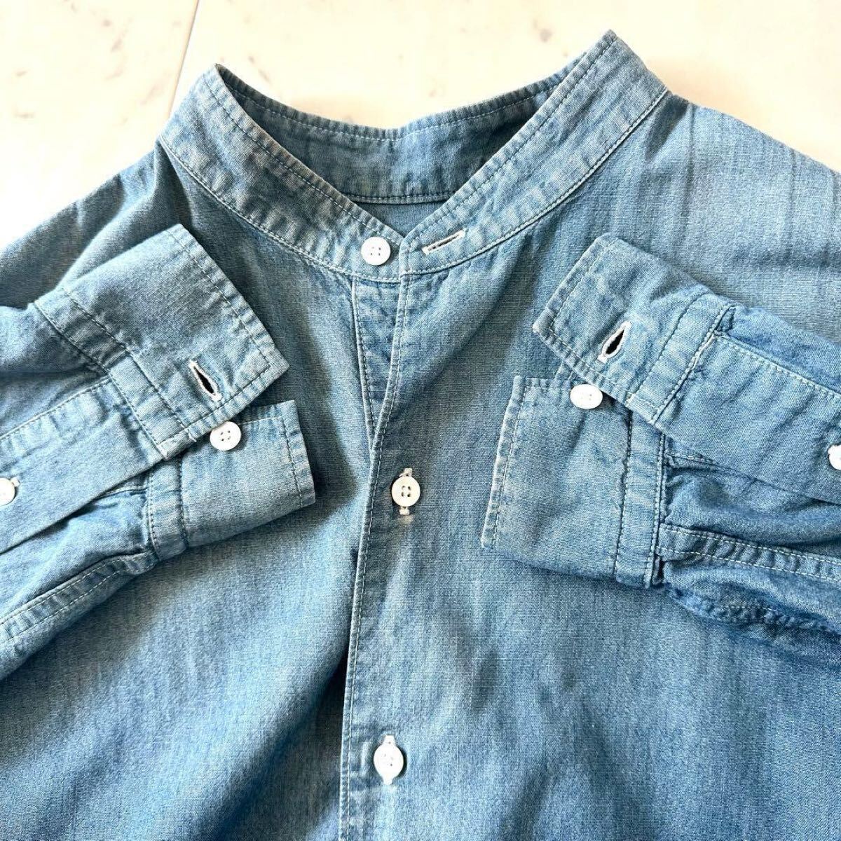 美品♪プラージュ シャンブレーバンドカラーシャツ デニムシャツ オーバーサイズ Plage ゆったり_画像6