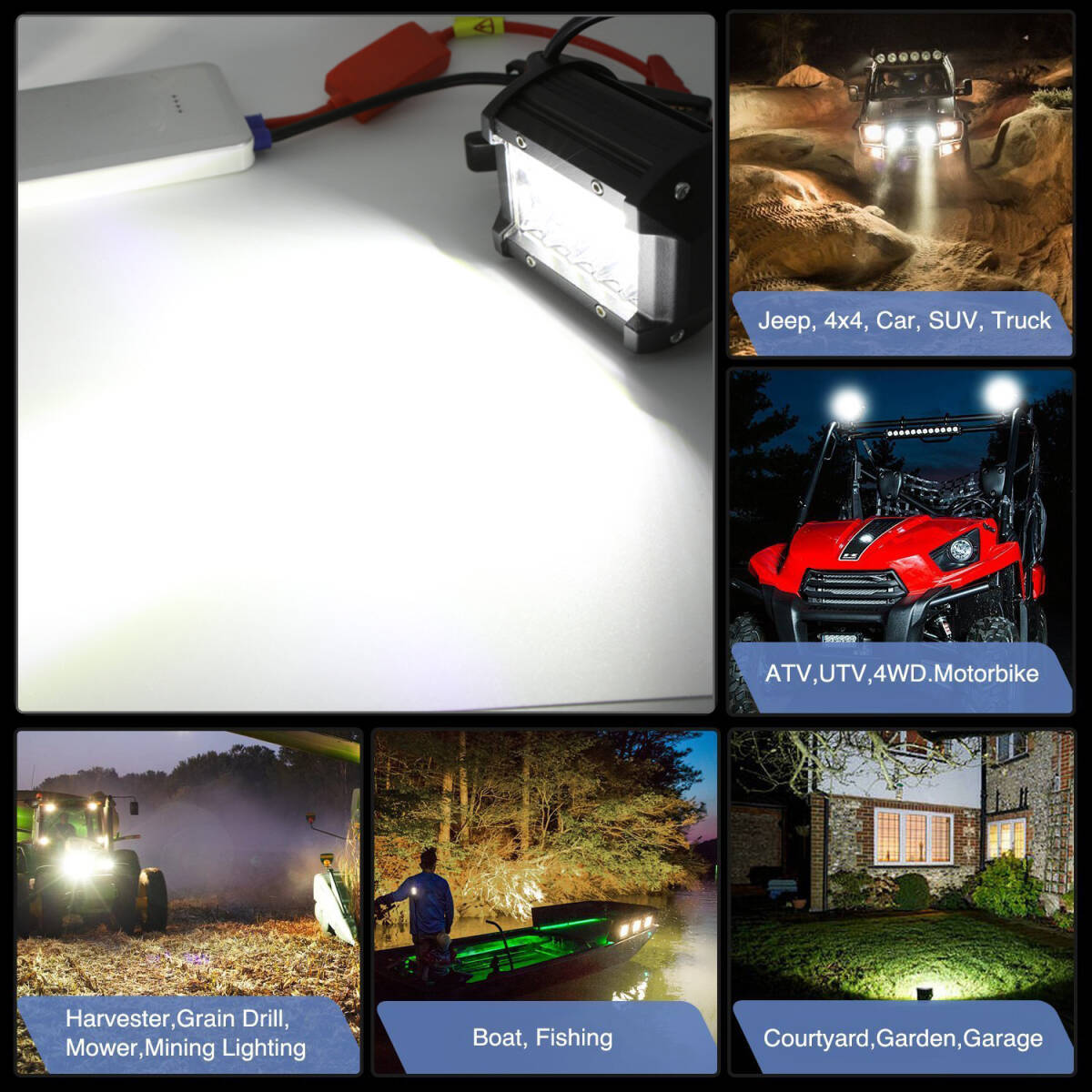 LED ワークライト 12V 24V 60W 2個 投光器 120W 作業灯 20灯 補助照明 荷台 路肩 フォグランプ トラック ダンプ バックランプ 前照灯 防水_画像4