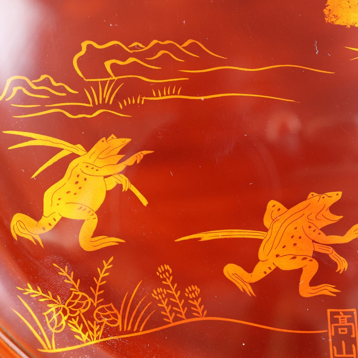 【志】K0621 白檀塗鳥獣戯画干菓子盆 辻石斎作 檀木 茶道具 菓子器 共箱 共布 栞_画像5