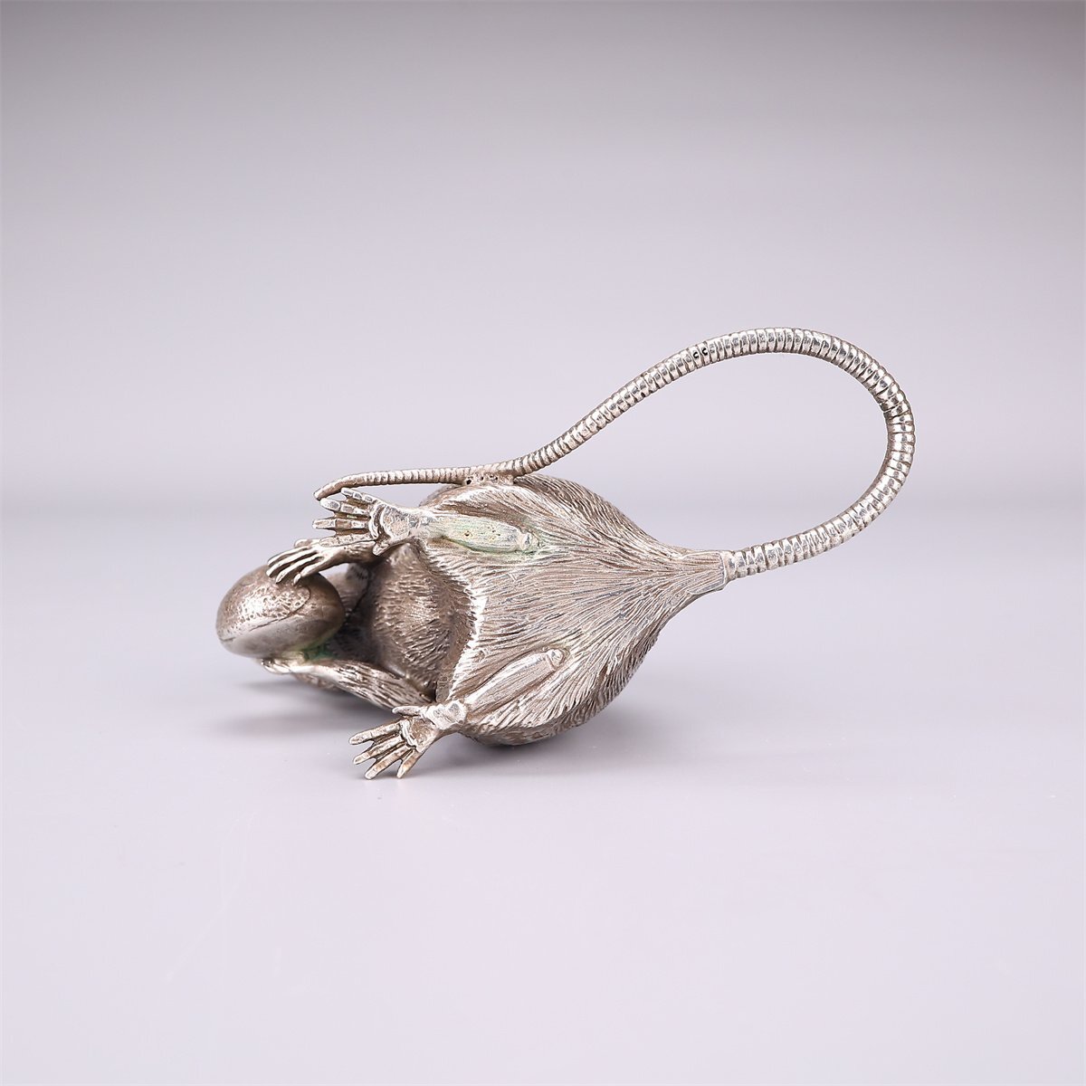 【吉】GB591 名工 【大森孝志】作 銀製 鼠 置物 重300g/共箱付 本物保証 美品R!_画像8