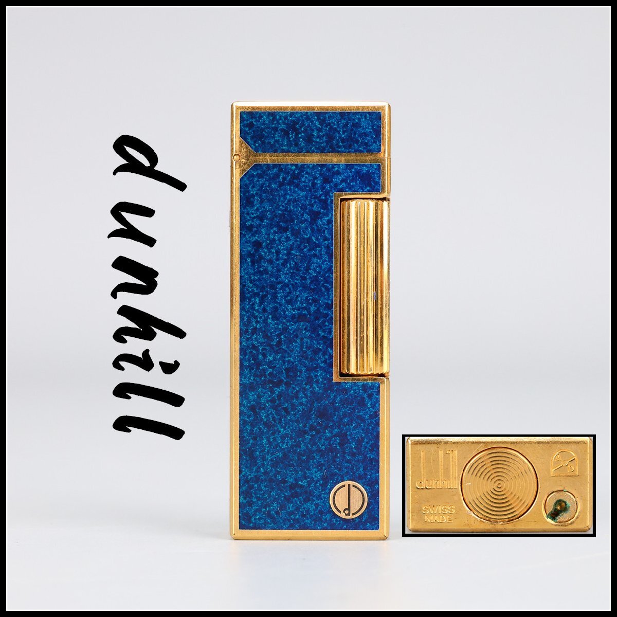 【吉】ZD688 【dunhill】 ダンヒル ガスライター ゴールド×ブルー／発火確認済み美品！_画像1