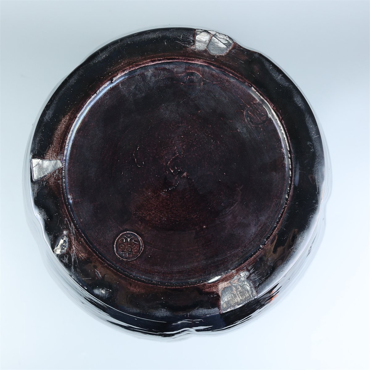 【志】K1778 火鉢 永楽善五郎作 紫交趾 花文 茶道具 共箱_画像8