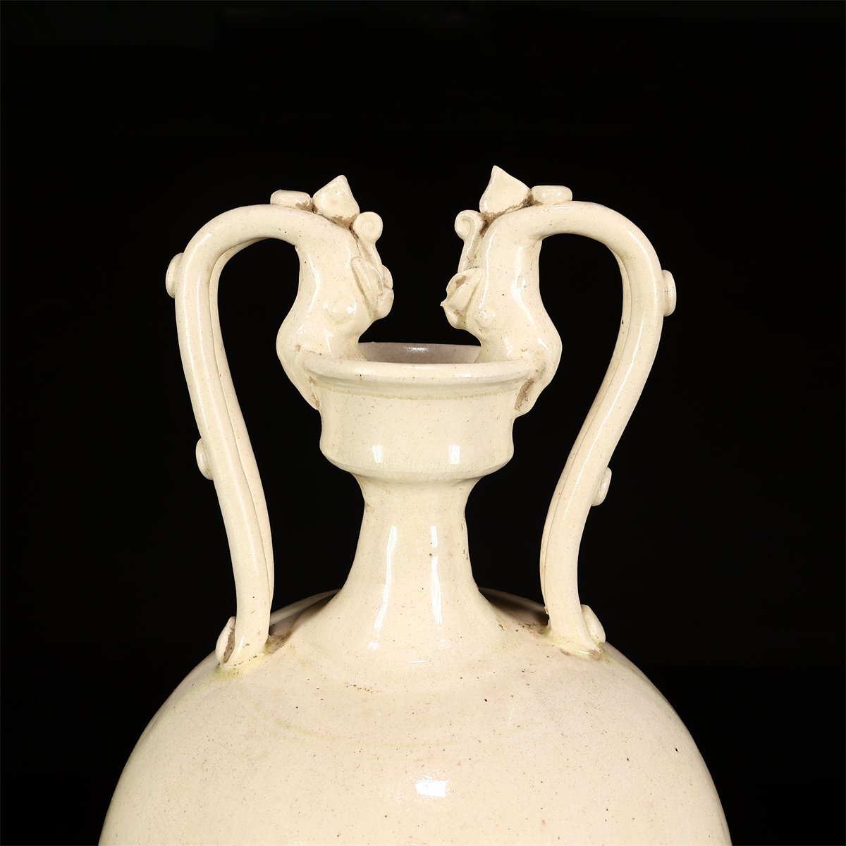 【吉】CL386 唐物 【唐代】 白磁 双龍耳 大花瓶 高35㎝／箱付 美品Is！_画像4