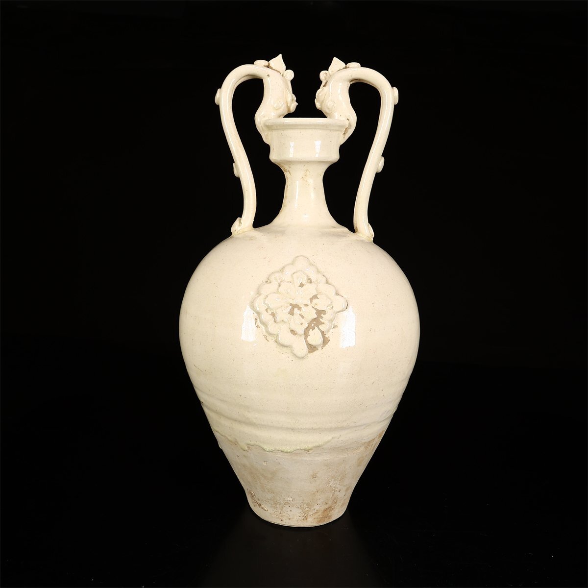 【吉】CL386 唐物 【唐代】 白磁 双龍耳 大花瓶 高35㎝／箱付 美品Is！_画像3