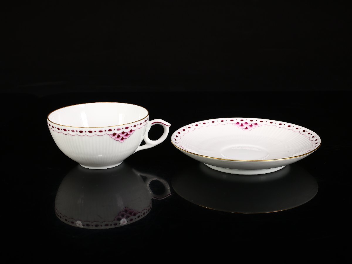 【吉】CN314 ROYAL COPENHARGEN 【ロイヤルコペンハーゲン】 赤絵 バーガンディプリンセス カップ＆ソーサー 1組 2点セット／美品Y！_画像5